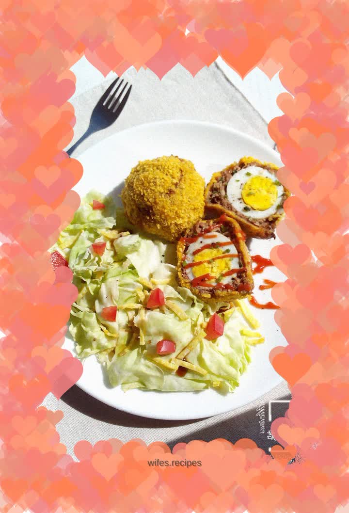 Beef version of grilled scotch eggs