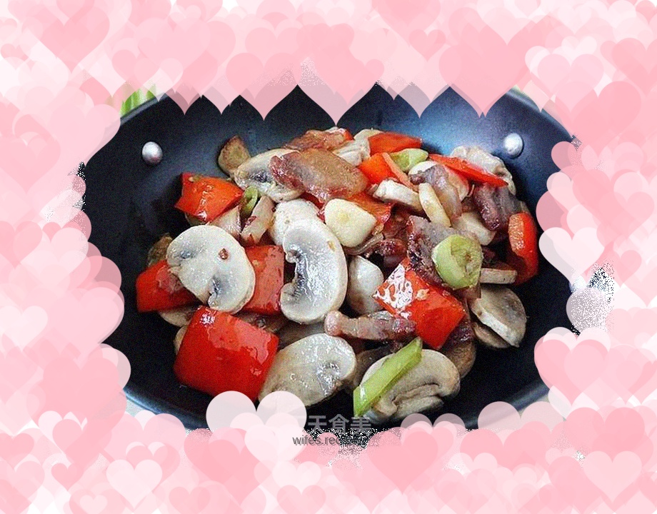 Stir-fried mushrooms with bacon