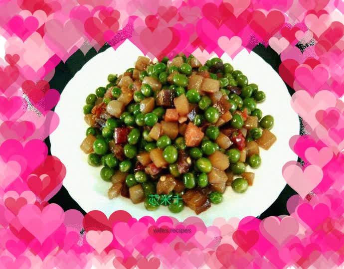 Stir-fried peas with konjac bacon