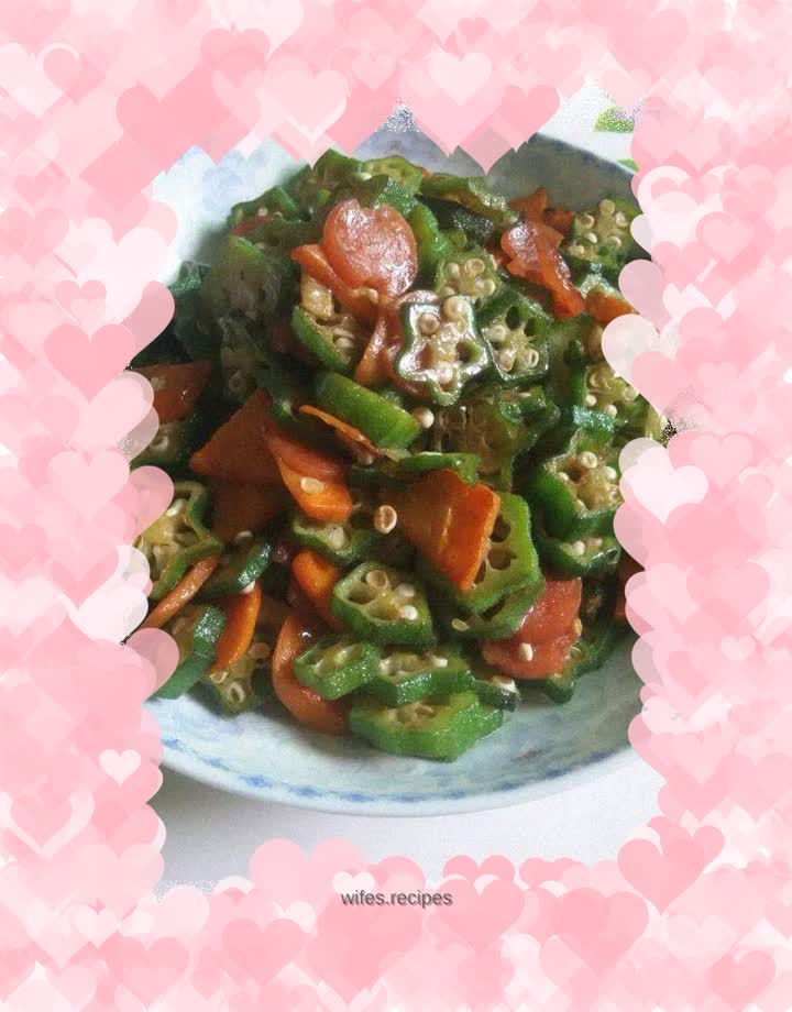 Colorful green, orange and red ~ fried sausage with okra
