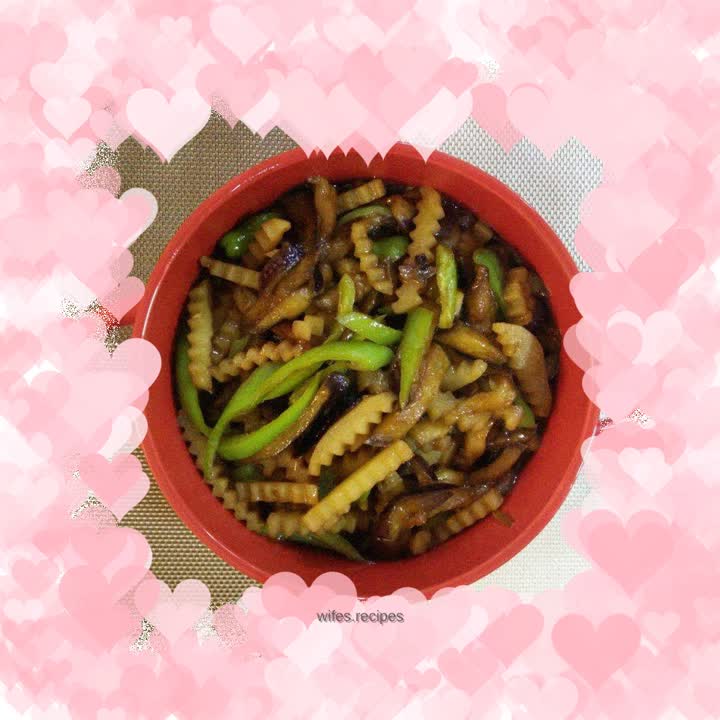Fried eggplant with potato sticks