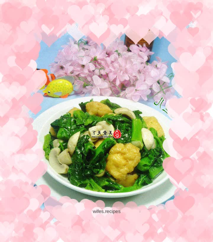 Stir-fried Chinese cabbage core with mushroom oil and tofu