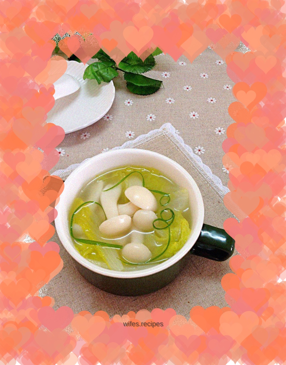 Baby Cabbage, White Jade Mushroom and Chicken Soup