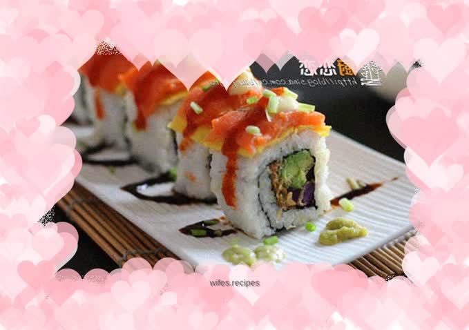 Meat and egg salmon sushi