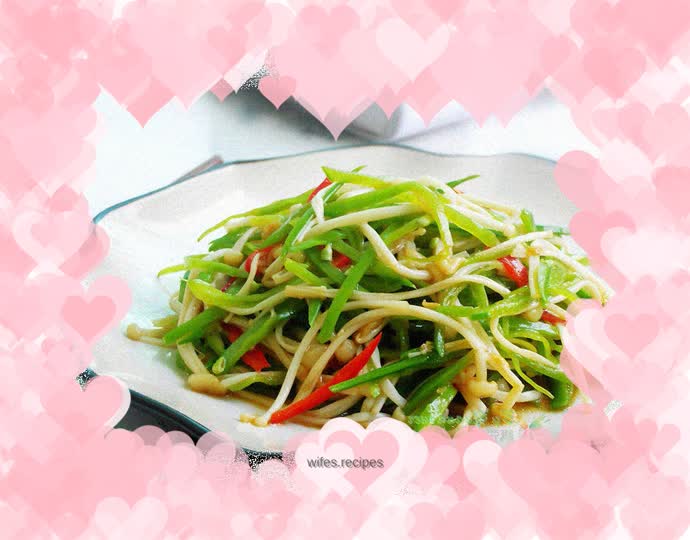 Enoki mushrooms mixed with snow peas