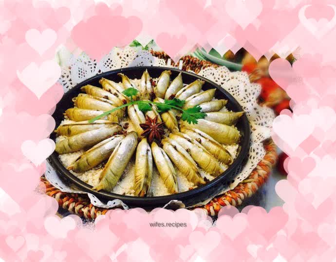 Salt-baked razor clams