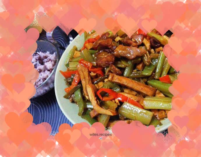Stir-fried dried tofu ~ Fried dried tofu with celery and pork belly