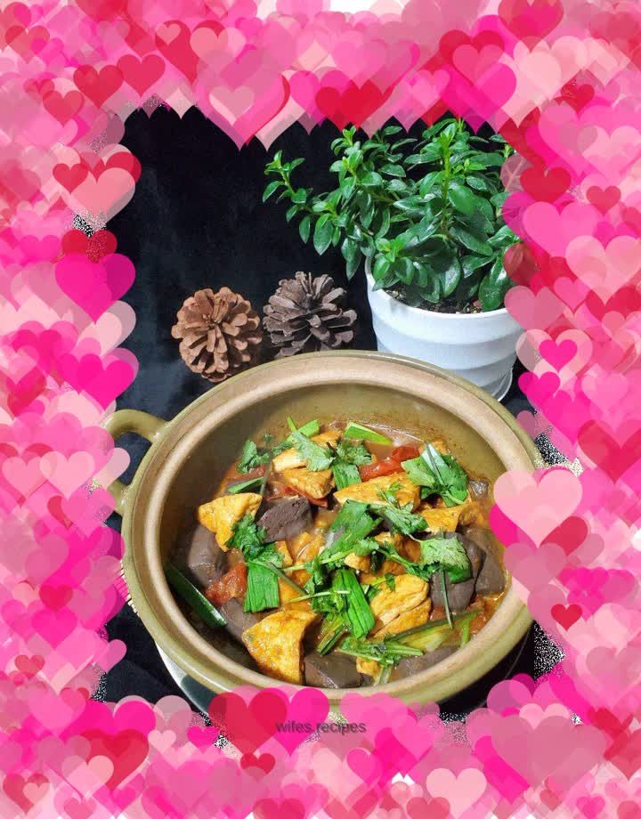 Pan-fried tofu and stewed duck blood