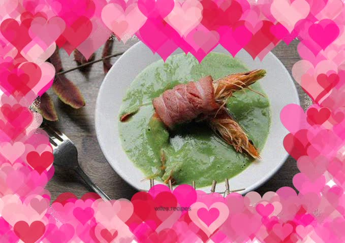 Green Bean Soup and Bacon Wrapped Prawns