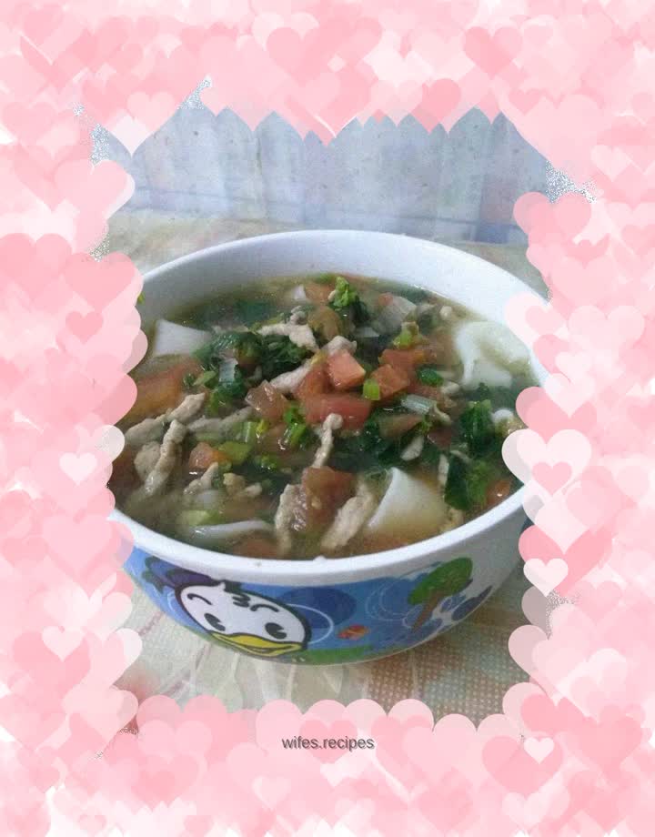 Shredded Pork Tomato Spinach Noodle Soup