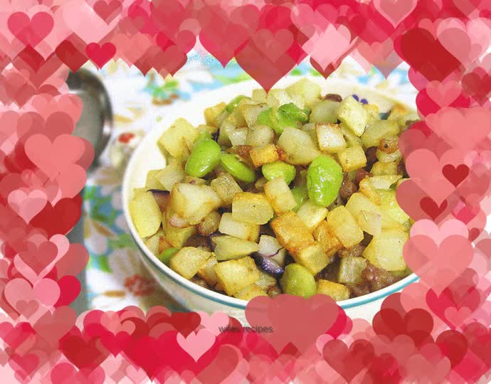 Sausage meat and potato diced