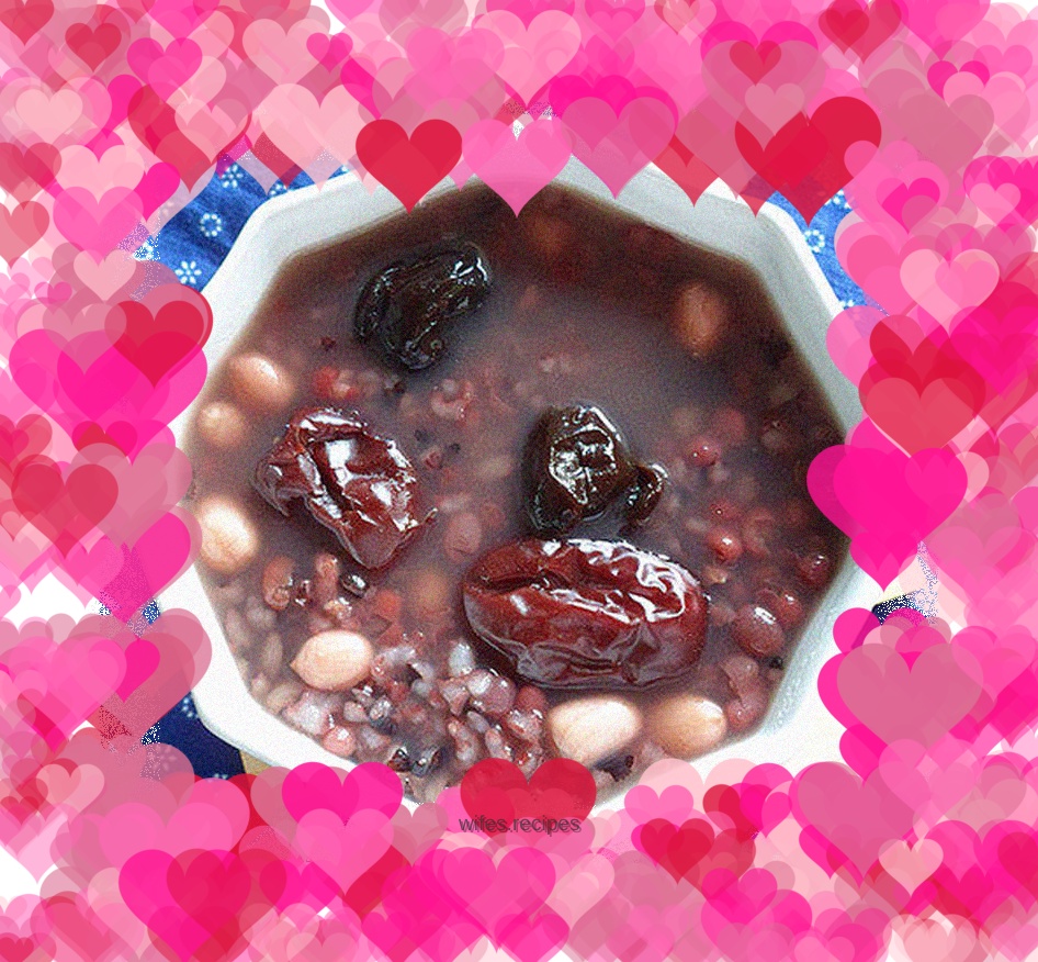Date-flavored black rice and red bean porridge