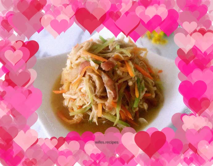 Stir-fried shredded radish with enoki mushrooms