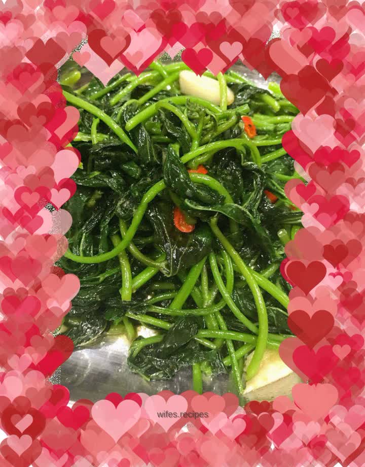 Stir-fried potato leaves with prawn paste and satay sauce