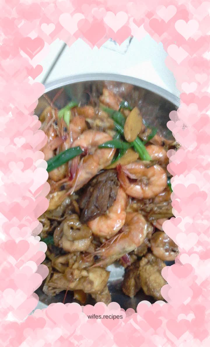 Braised Chicken with Fresh Shrimp