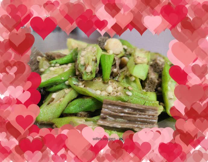 Stir-fried black tofu stick with okra