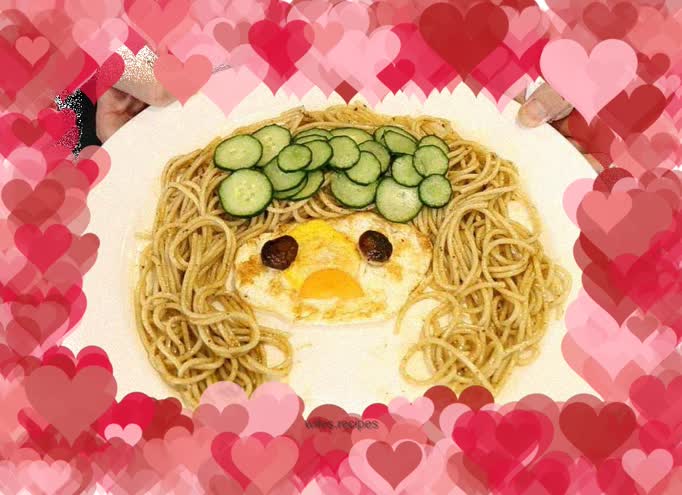 Creative and cute sister-shaped black pepper pasta