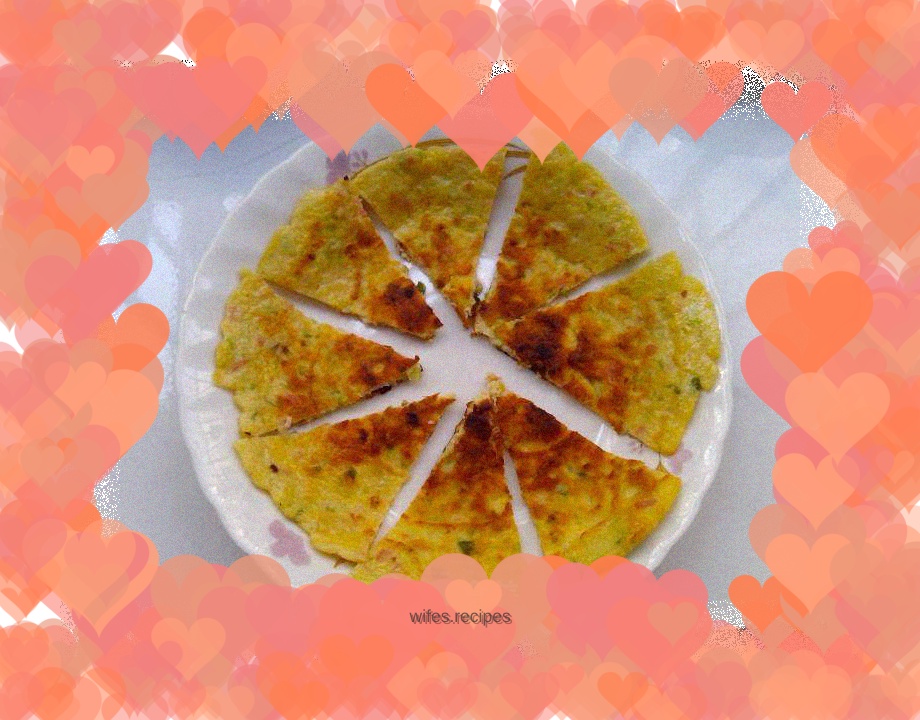 Nutritious and delicious simple breakfast—egg, cucumber, ham, minced meat and green onion pancakes