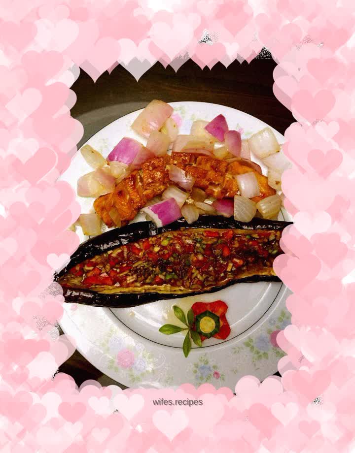 Garlic Grilled Eggplant and Pan-fried Salmon