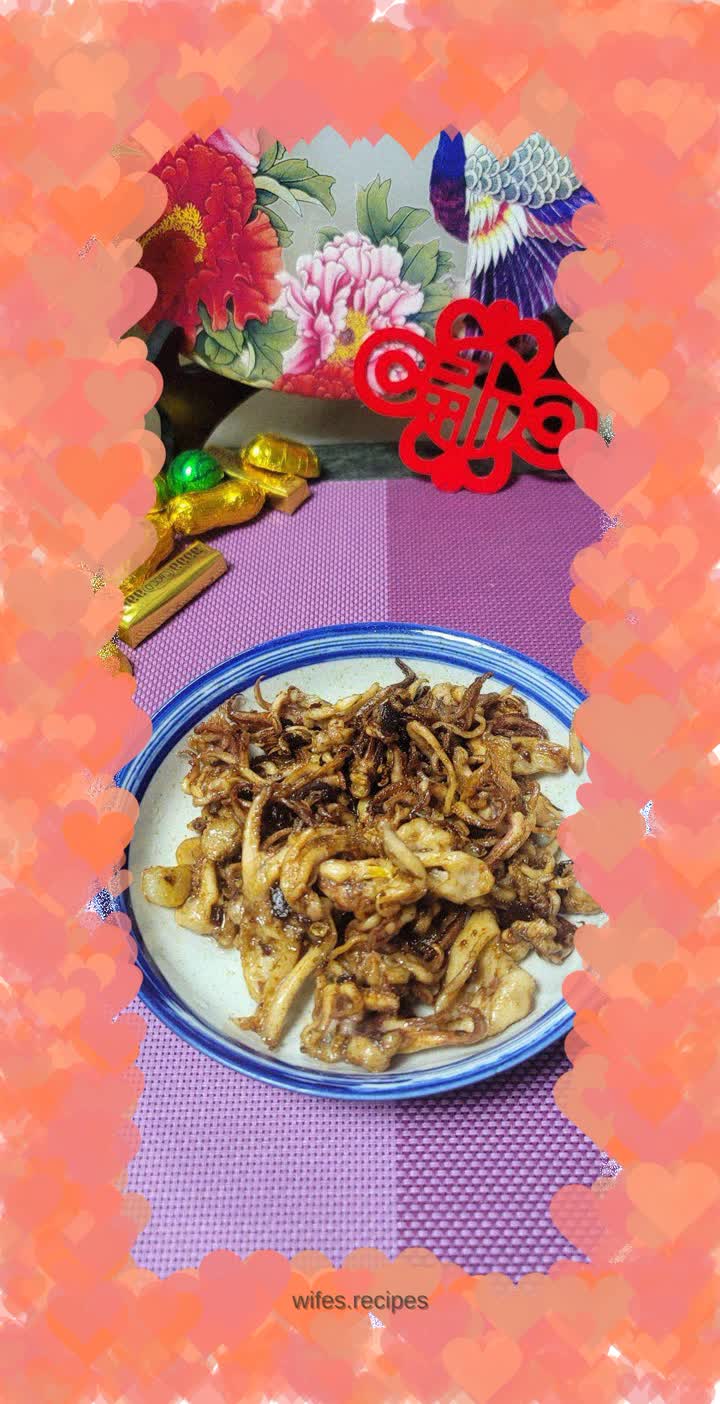 Sauce-flavored squid tentacles