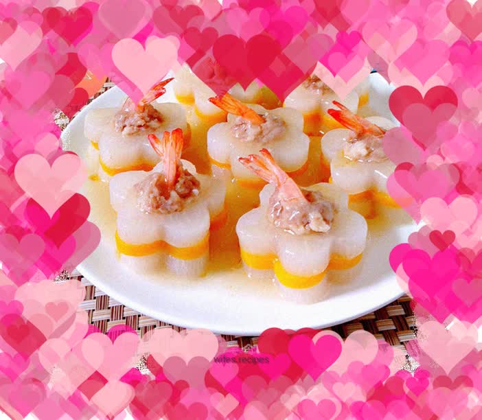 Radish stuffed shrimp balls