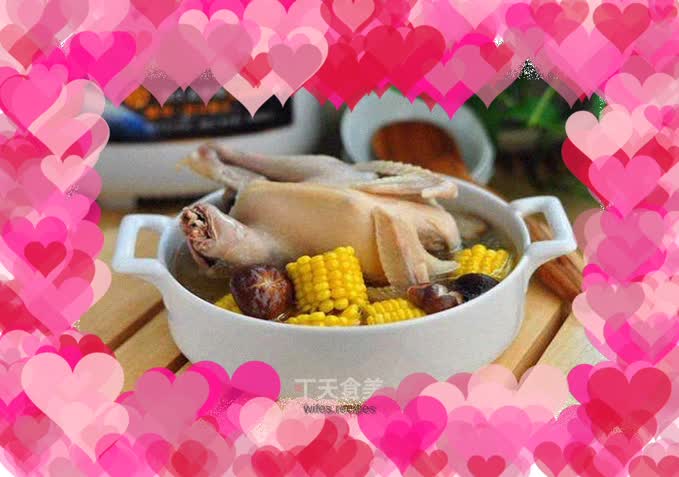 Braised chicken with mushrooms and corn