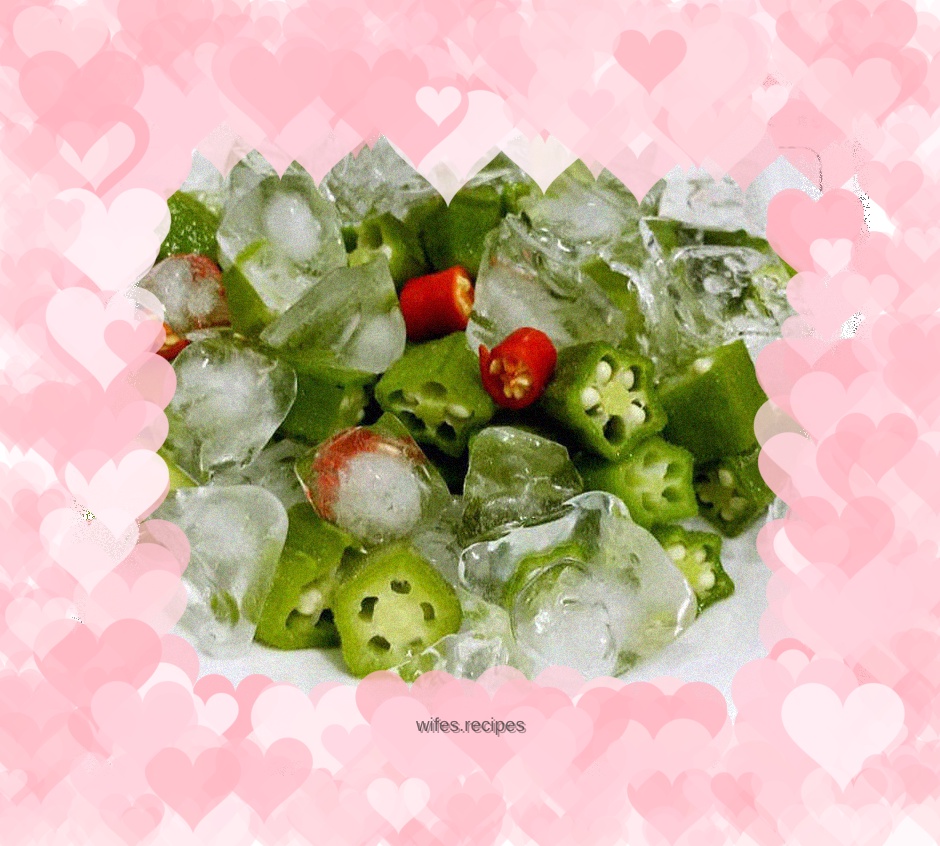 Chilled okra--served with Japanese soy sauce and mustard for a special taste