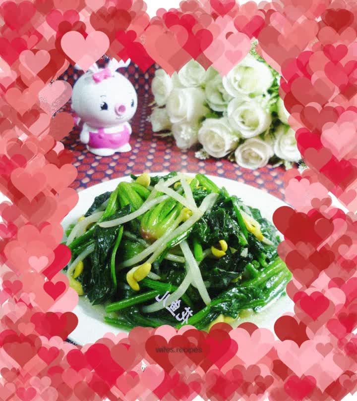 Stir-fried spinach with soybean sprouts