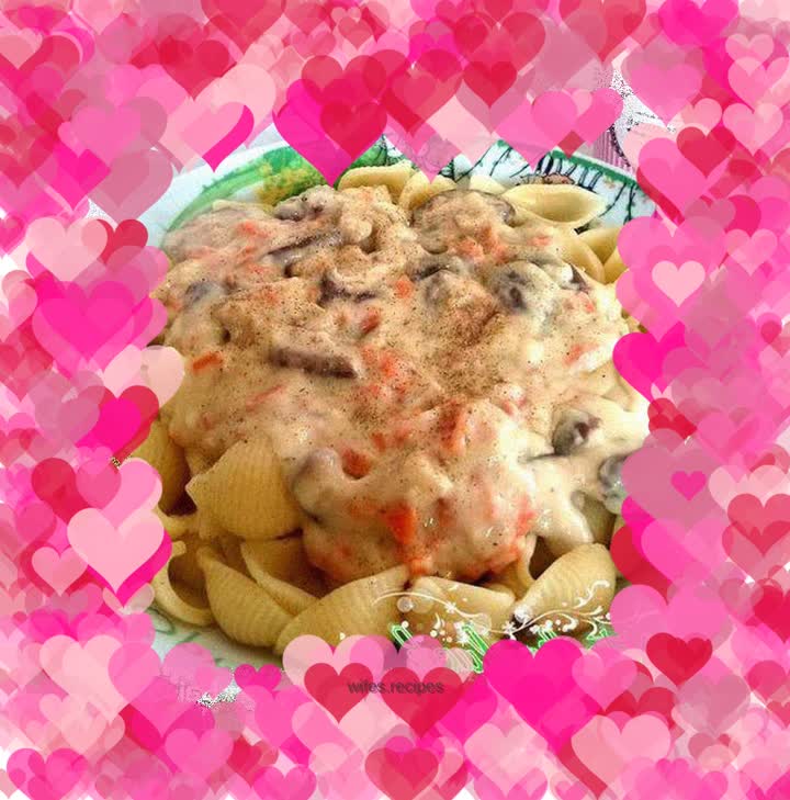 Mushroom Chicken Spaghetti with White Sauce (=＾● w ●＾=)