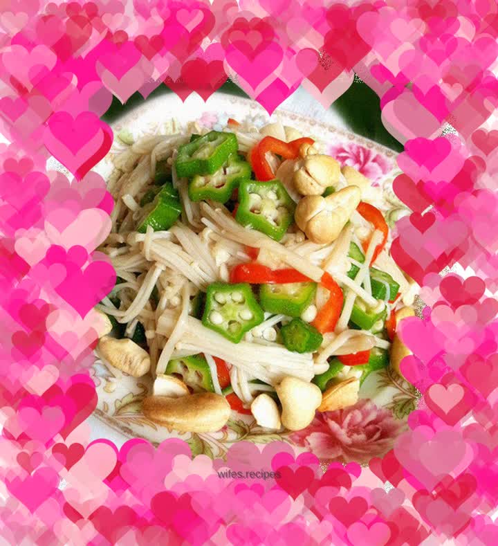 Cold Okra and Enoki Mushrooms