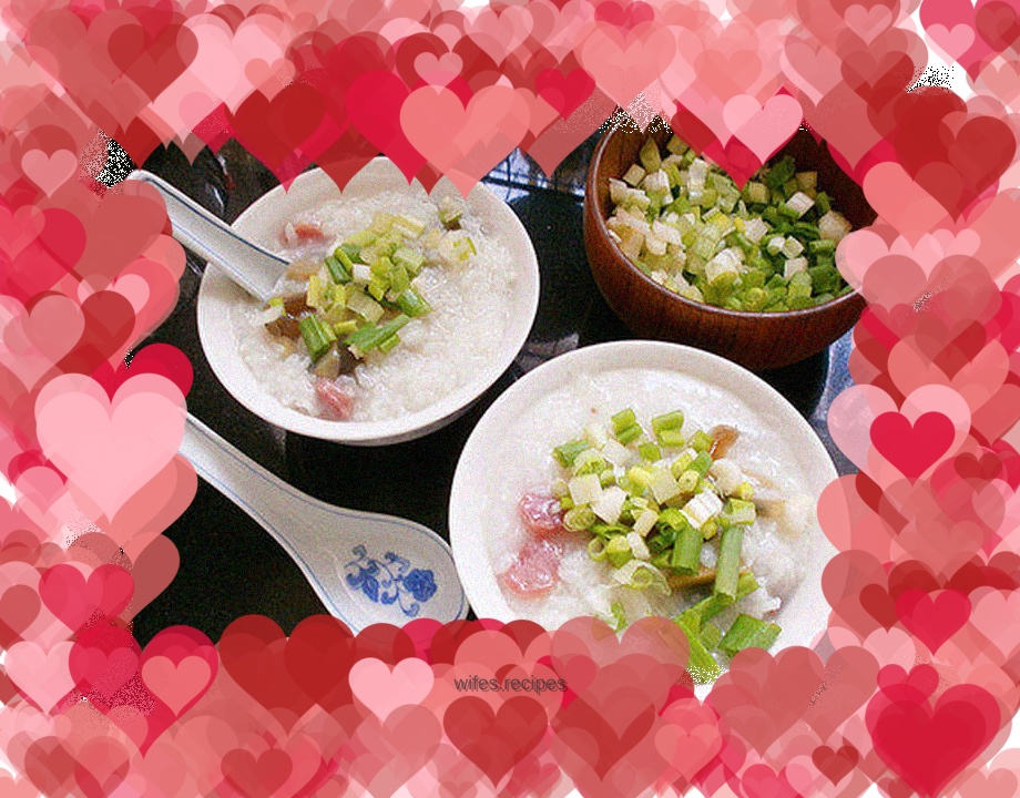 Preserved egg and bacon porridge