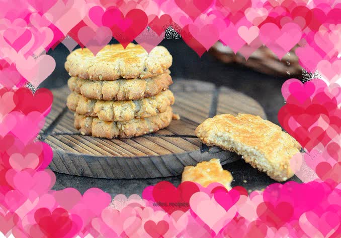 Oatmeal noodles, sesame and peach cake