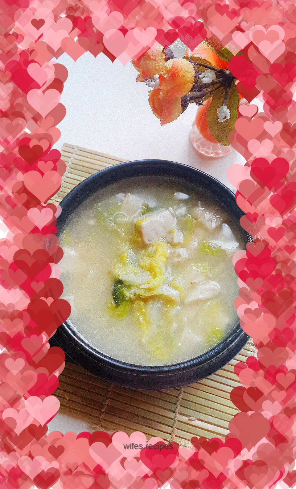 Braised tofu with cabbage in broth