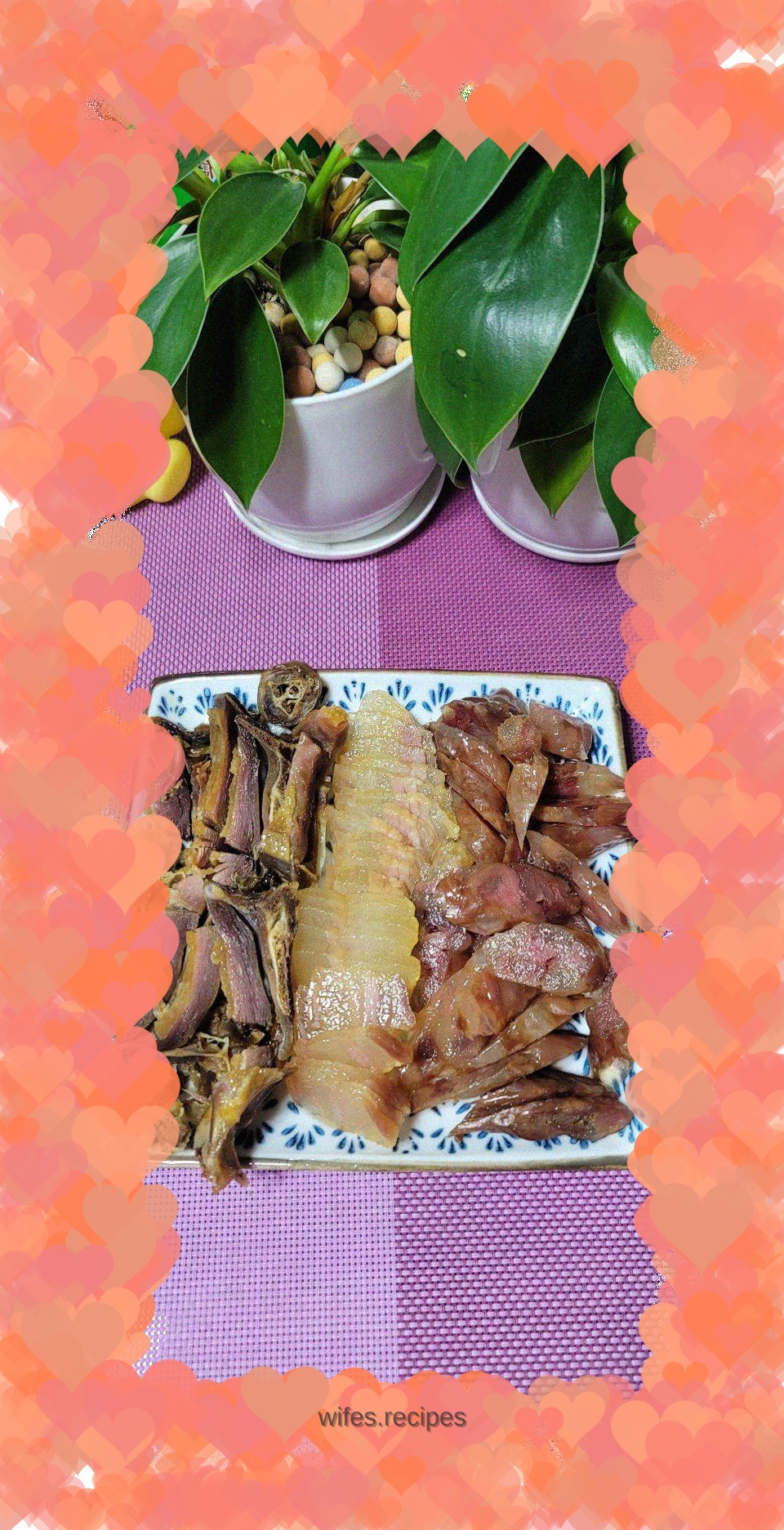 Three pieces of cured meat