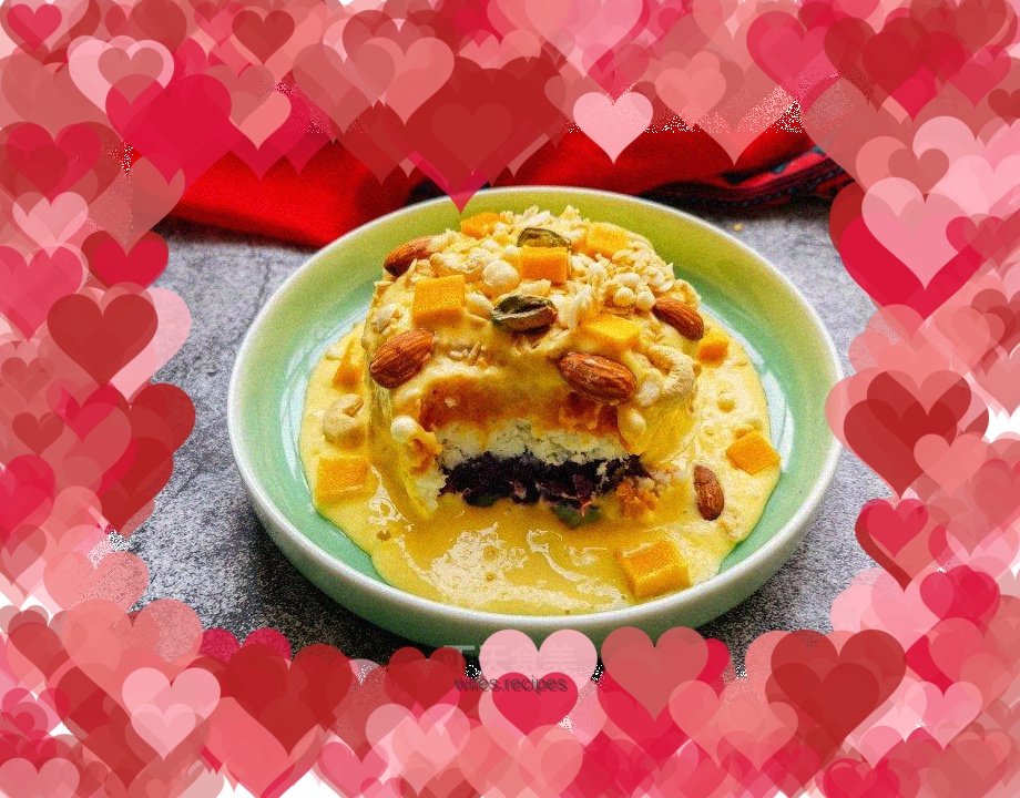 Mango yogurt mixed with yam and mashed potatoes