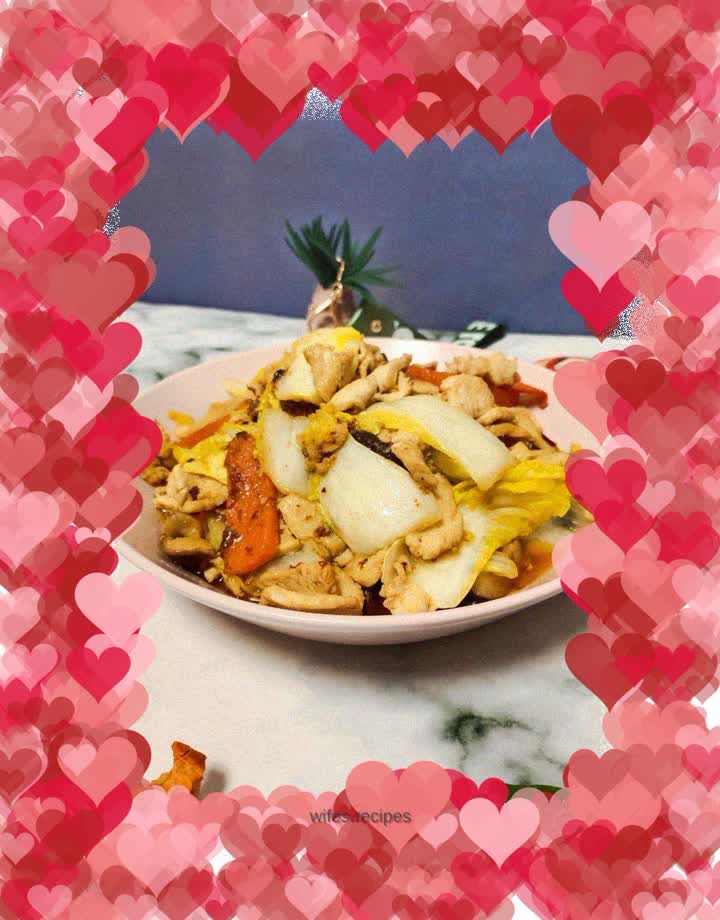 Stir-fried Chicken Breast with Mushrooms and Chinese Cabbage