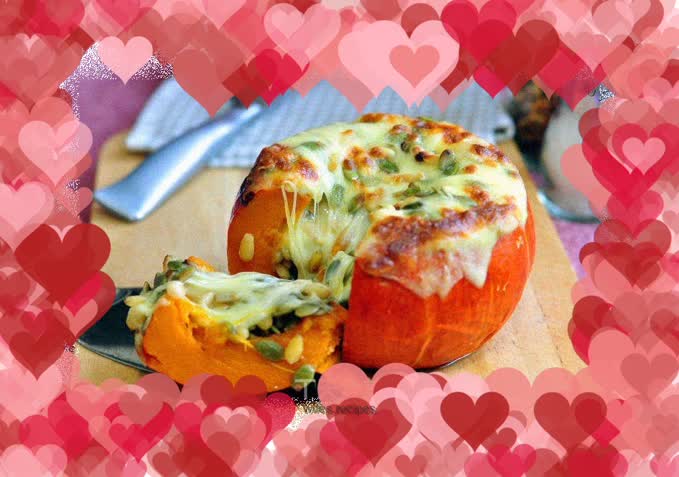 Baked Small Pumpkin with Cheese and Pine Nuts