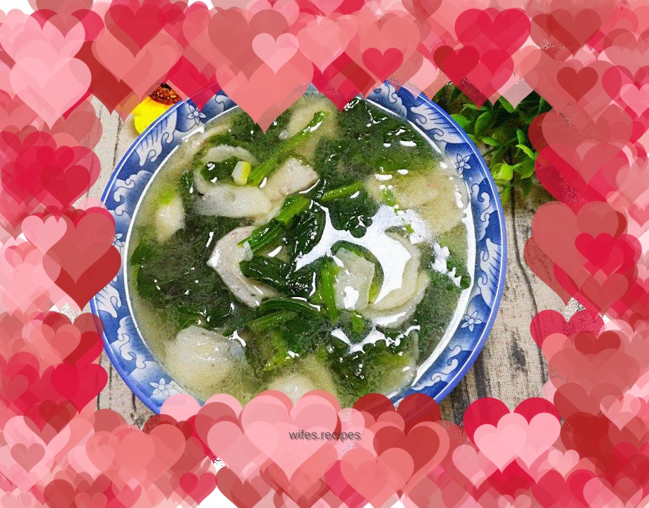 Spinach and fish ball soup