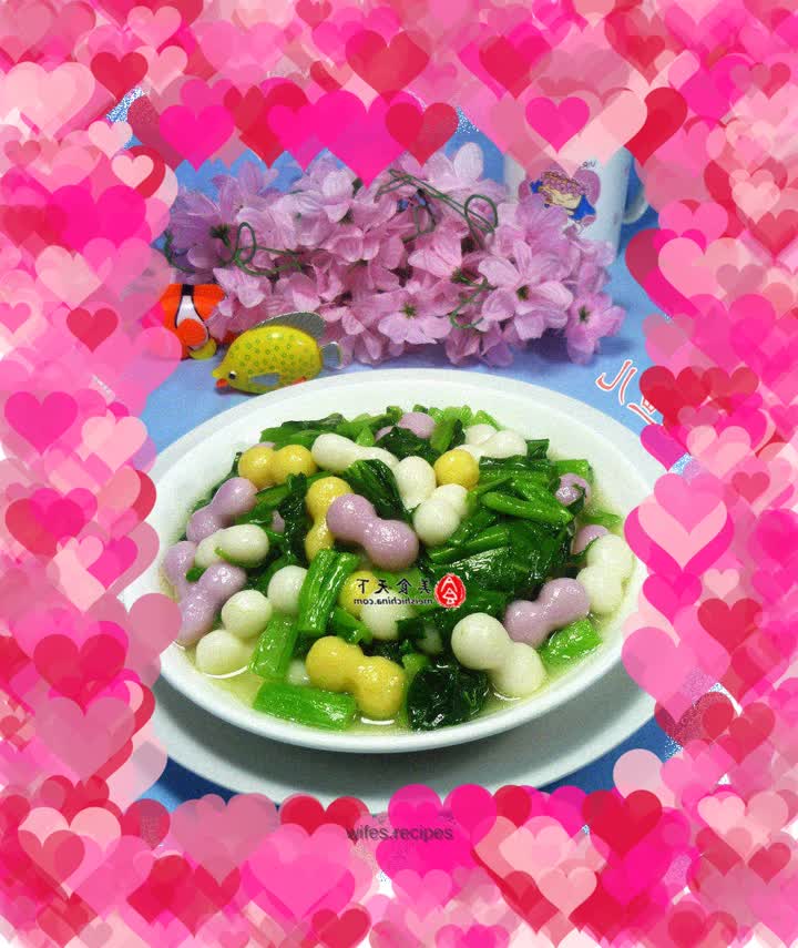 Stir-fried three-color rice cake with rape mustard