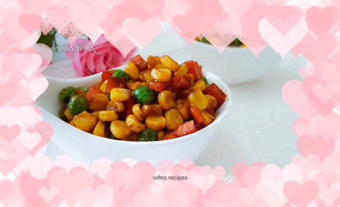 Corn and peas in oyster sauce