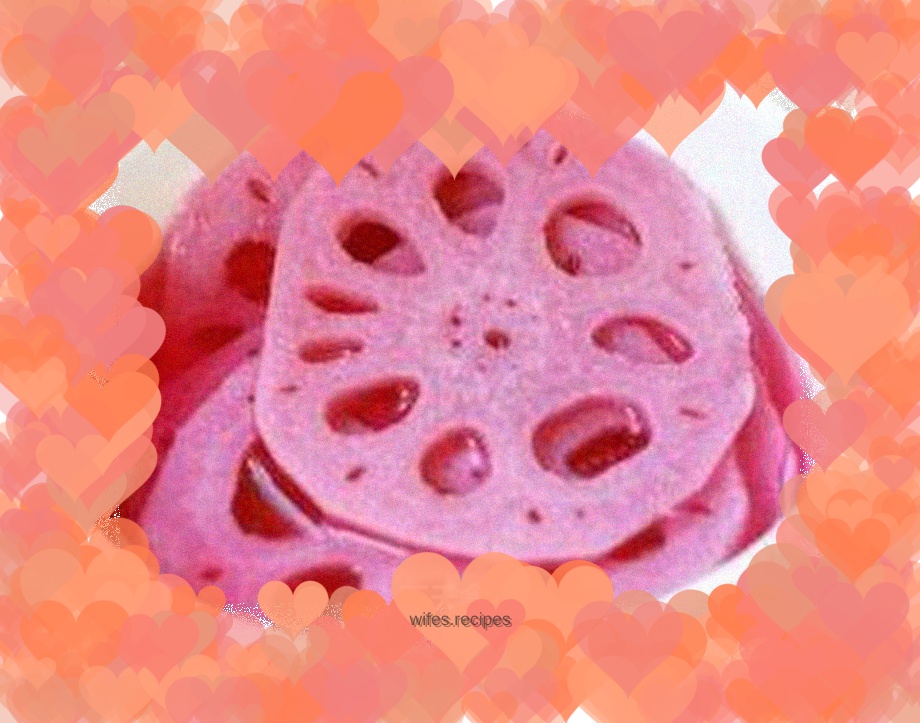 Purple cabbage, lemon, plum and lotus root slices