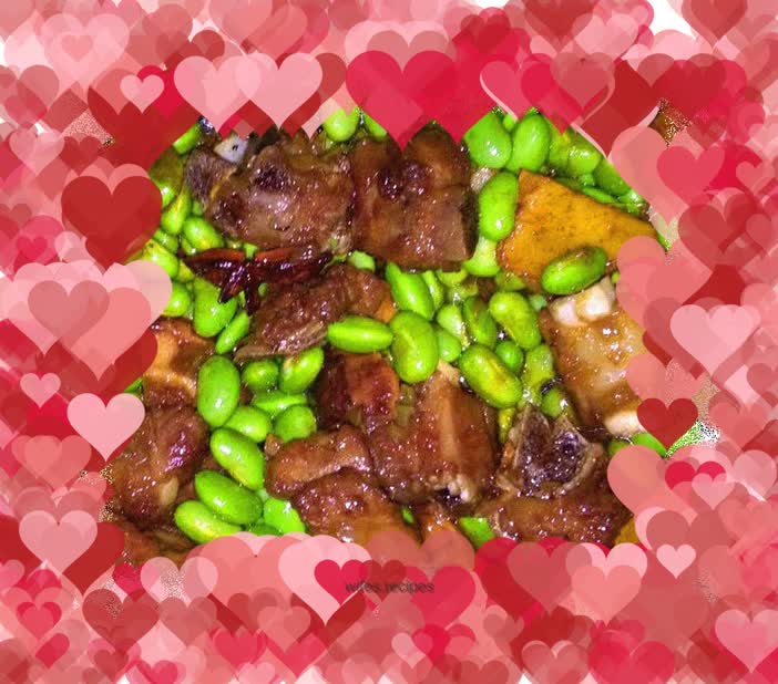 Spare ribs and edamame with thousand knots