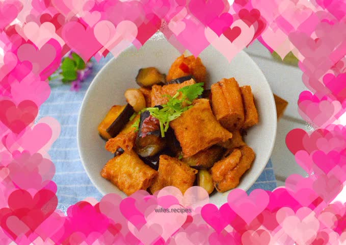 Grilled eggplant with fried dough sticks