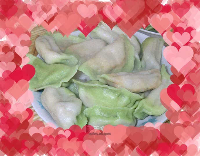 Jade colored dumplings--pork and green onion stuffing