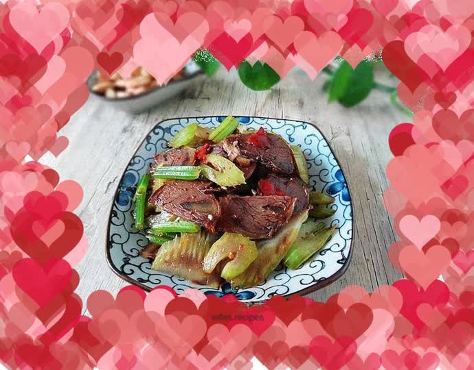 Beef slices mixed with celery