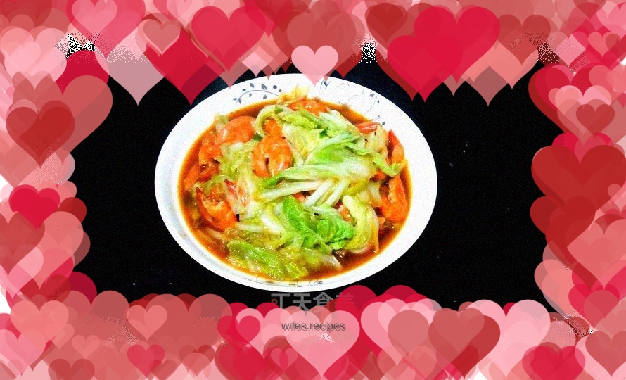 Stir-fried shrimps with cabbage leaves