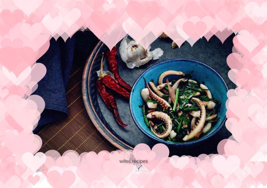 Stir-fried squid tentacles with leeks