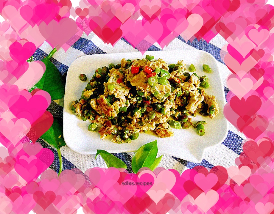 Fried green beans with shrimp paste and eggs