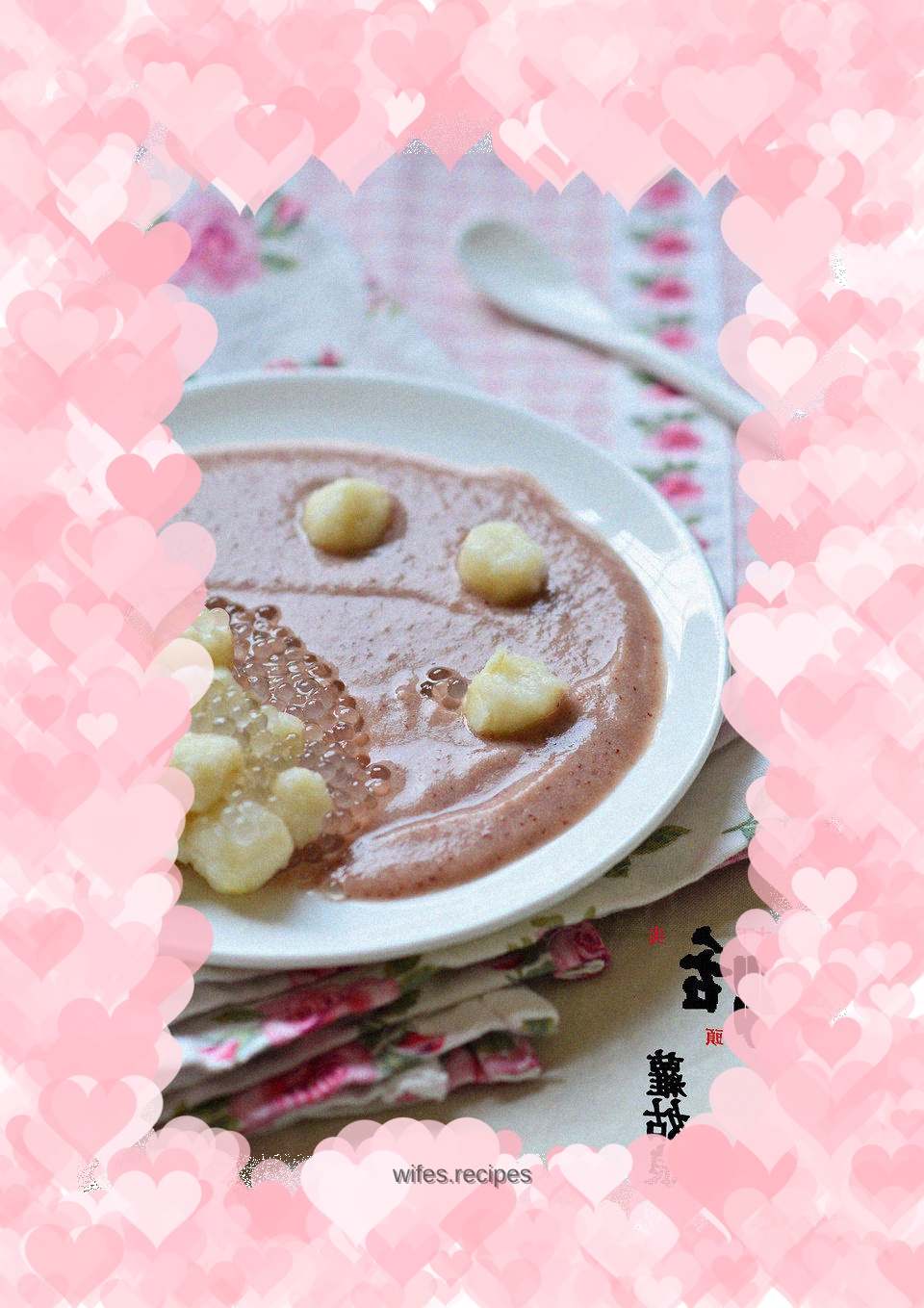 Red bean paste and taro balls