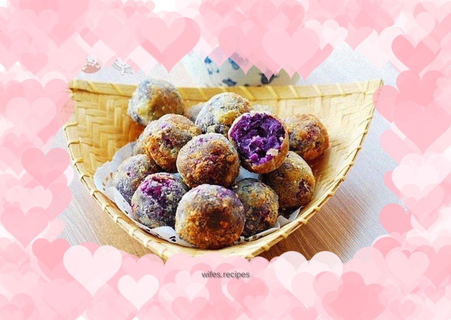 The use of leftover toast------fried purple potato balls